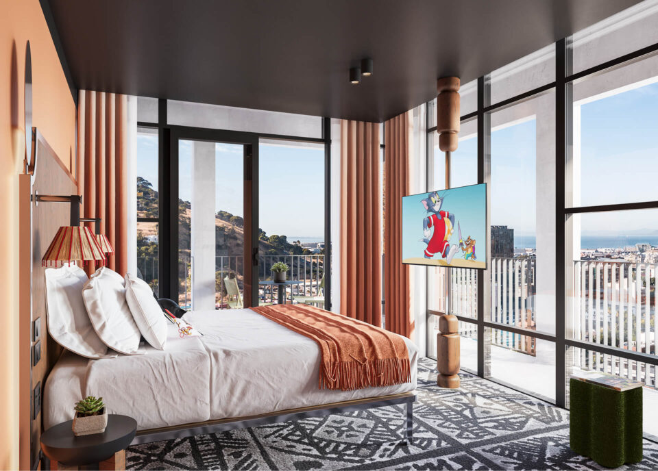 Bedroom with big windows