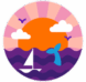Sticker with sunset, sea and a boat